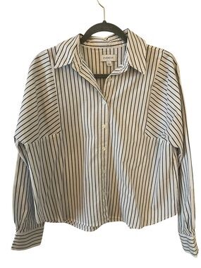 Evereve Vertical Stripe Collared Button-Up in White and Black